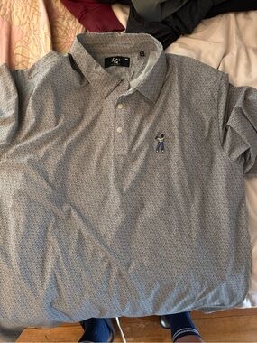 East side golf Men's Grey Patterned Polo Shirt with Embroidered Logo